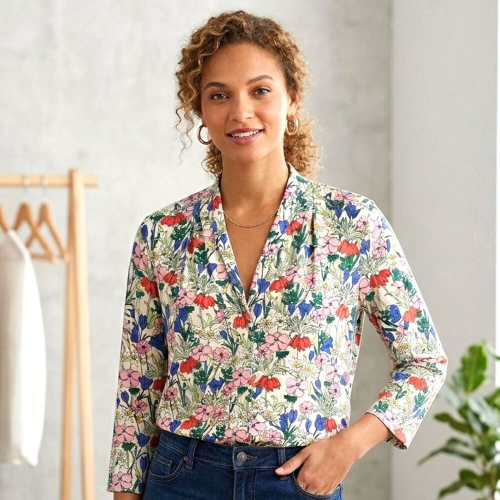 Charter Club Women's White Floral Jersey Knit Pullover Tunic 3/4 sleeve Size XXL